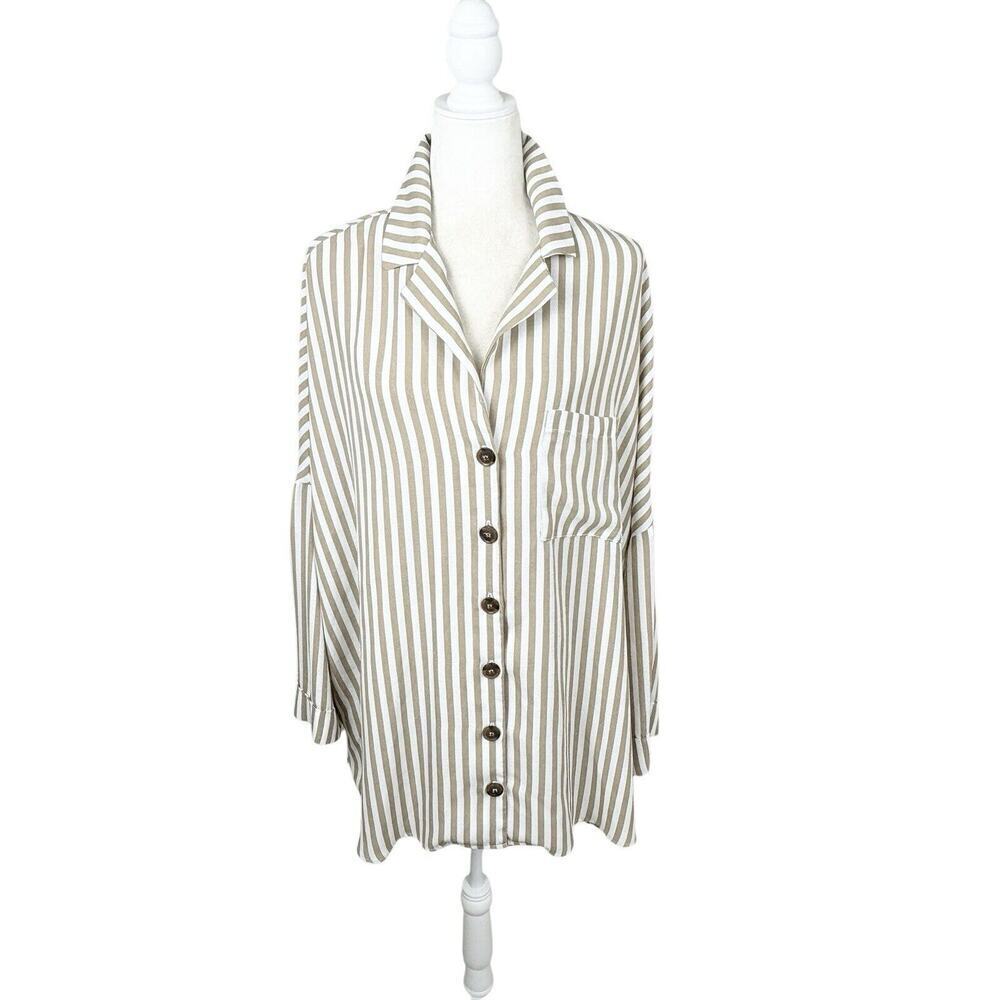 Show Me Your Mumu Tunic Womens Size Large Beige Loralie Button Down Striped New‎ - Picture 9 of 13